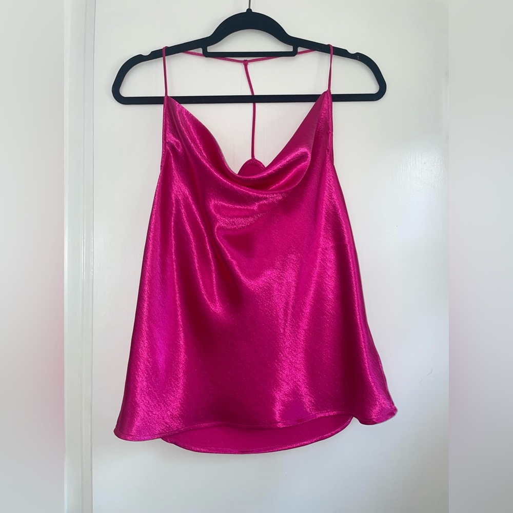 Pink cowl neck silky camisole